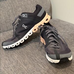 On Running Charcoal and Peach Athletic Shoes